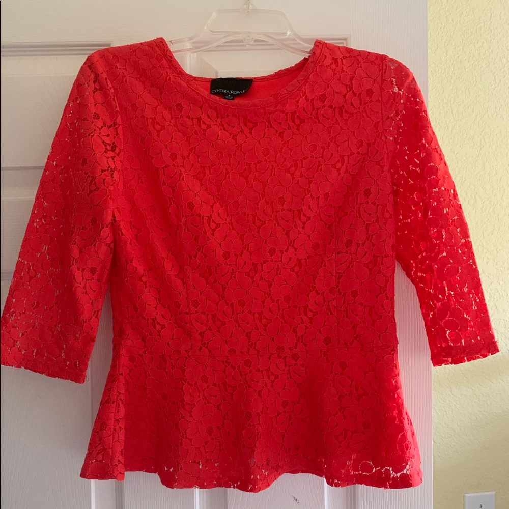 2/$16 Coral color lace Cynthia Rowland  top size S